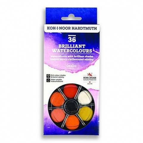 Vodové barvy KOH-I-NOOR 36 barev, brilantní barvy