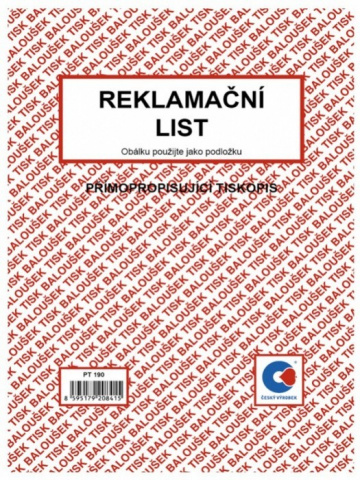 Reklamační list A5 Bal. PT 190