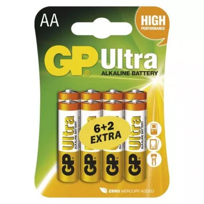 Baterie GP AA alkalická Ultra 1,5V LR6 6+2ks