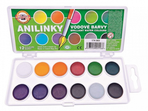 Vodové barvy Anilinky 12 barev, průměr 22mm KOH-I-NOOR