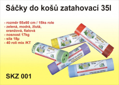 Sáčky do koše EKOZ pevné zatahovací barevné 55x60 35l 15ks foto