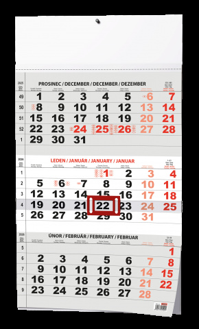 Nástěnný kalendář - Tříměsíční - A3 (s mezinárodními svátky) - černý