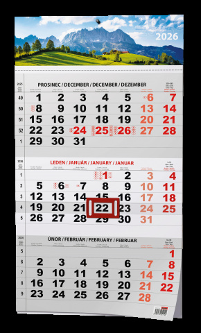 Nástěnný kalendář - Tříměsíční - A3 (s mezinárodními svátky) - černý - Příroda