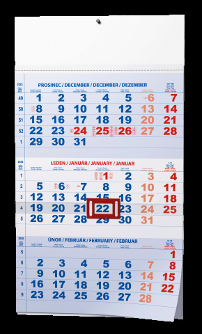 Nástěnný kalendář - Tříměsíční - A3 (s mezinárodními svátky) - modrý