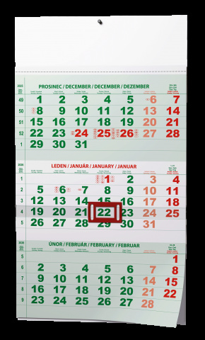 Nástěnný kalendář - Tříměsíční - A3 (s mezinárodními svátky) - zelený