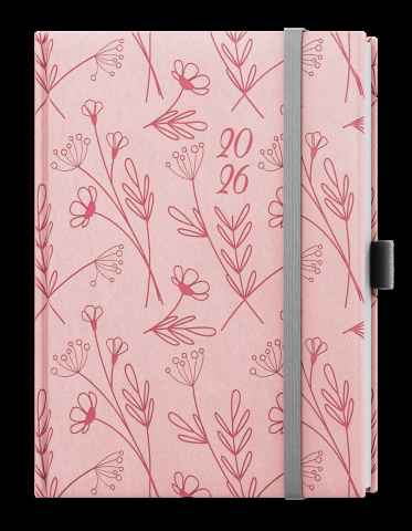 Týdenní diář - Prokop - Vivella extra - B6 - pastelová růžová - Kvítí