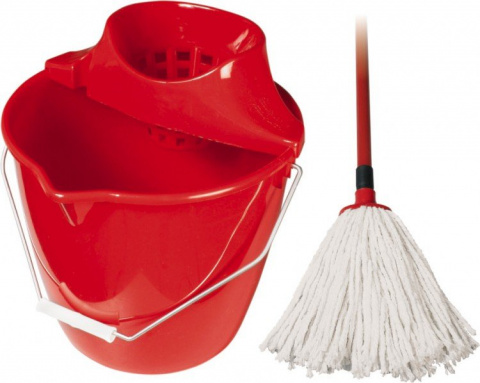 Mop s příslušenstvím Spokar - červený kbelík, ždímač, mop, hůl