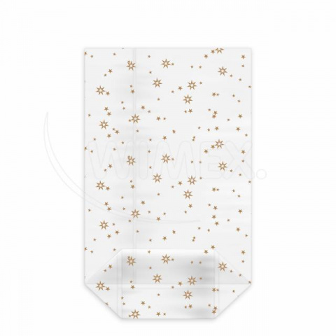 Sáček čirý (OPP) s křížovým dnem Hvězdy zlaté 14,5 x 23,5 + 6 cm [100 ks]