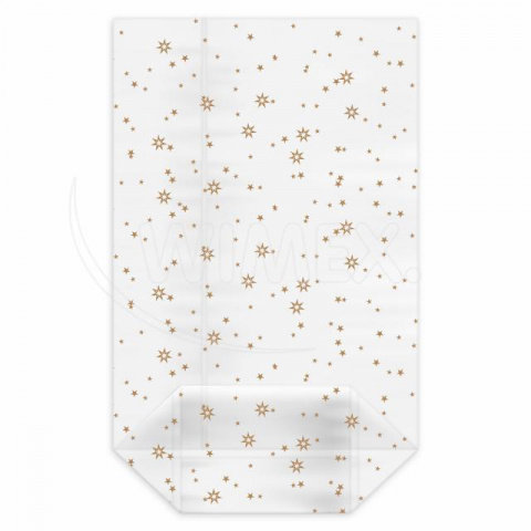 Sáček čirý (OPP) s křížovým dnem Hvězdy zlaté 18 x 30 + 7,5 cm [100 ks]
