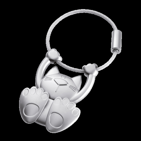 TROIKA klíčenka - cvičící kočka, kovová, šroubovací, stříbrná