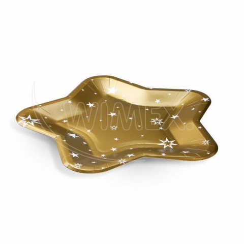 Talíř papírový (FSC Mix) O25cm [6 ks] tvar hvězdy zlatý