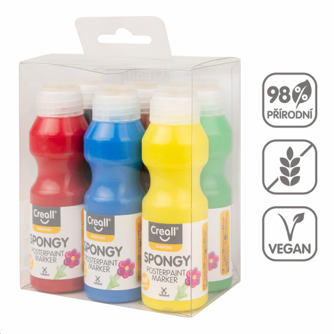 Temperové barvy sada Creall s houbičkou Spongy, 6 × 70ml, mix barev