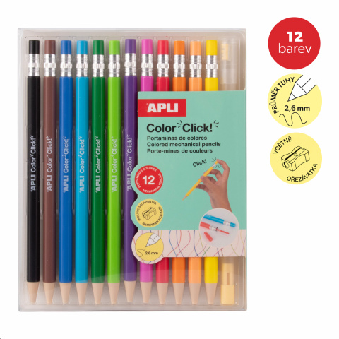 Pastelky APLI stiskací - Color Click, 12 barev + ořezávátko