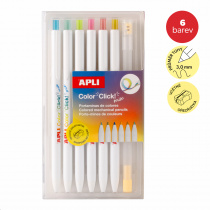 Pastelky APLI stiskací duhové Color Click, 6 baerev + ořezávátko s kontejne foto