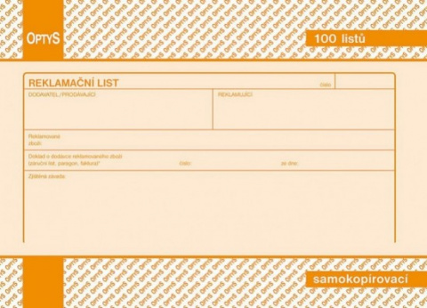 Reklamační list A5 sp. OP1254