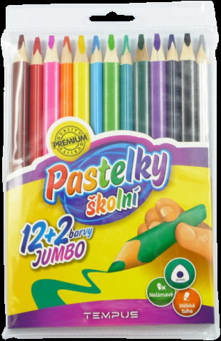 Pastelky Tempus trojhranné Jumbo12 barev + 2 barva stříbrná-zlatá