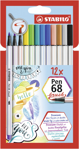 STABILO Pen 68 brush sada 12 barev - štětcový hrot