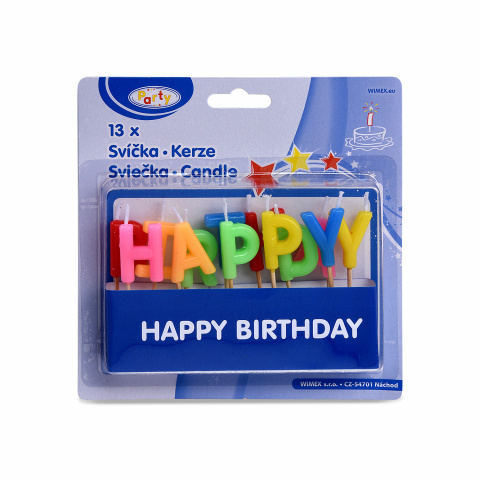 Svíčky narozeninové HAPPY BIRTHDAY na špejli 65mm 13ks