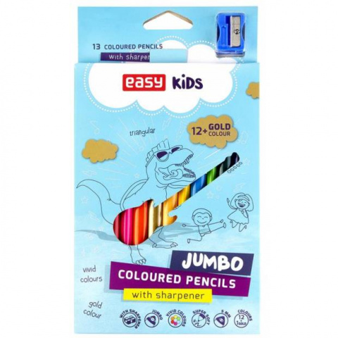 Pastelky trojhranné Easy Jumbo 12 barev + 1ks zlatá barva